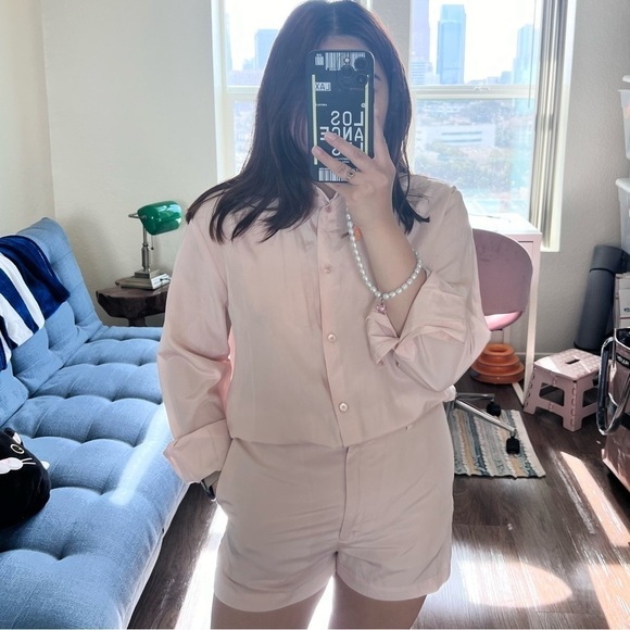Acne Studios Pants - Acne Studios Blush Pink Silk Cotton Open Back Playsuit Romper 34 / XS​​​​​​​​​​